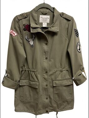 American Rag Patched Military Utility Jacket - Olive Green MED Great Condition